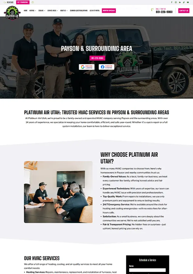 Platinum service areas page