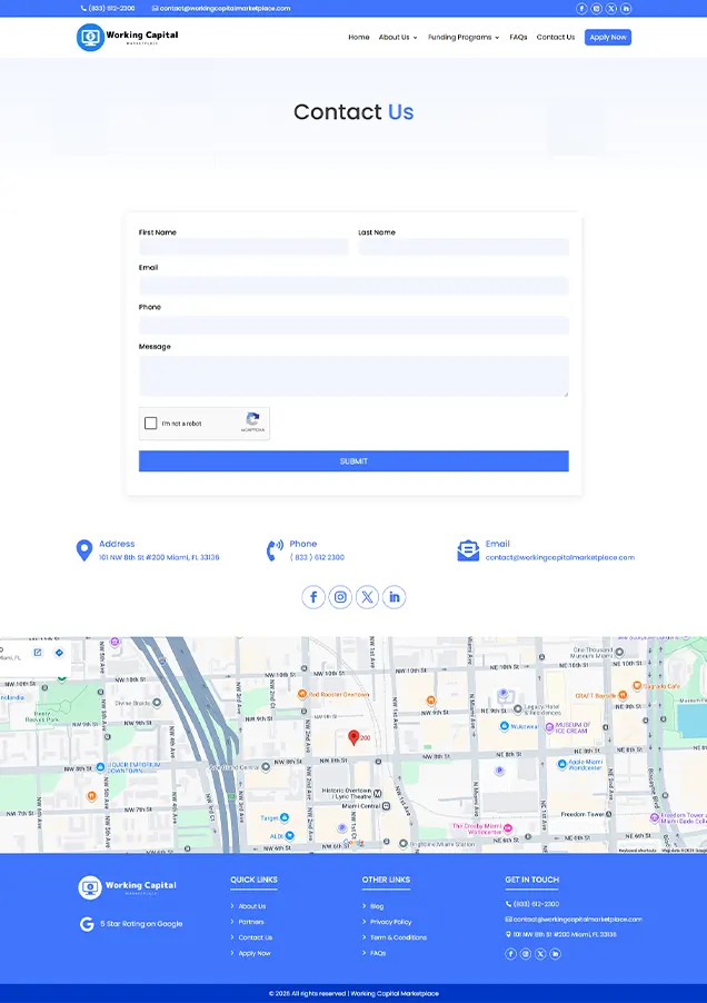 Working capital contact page