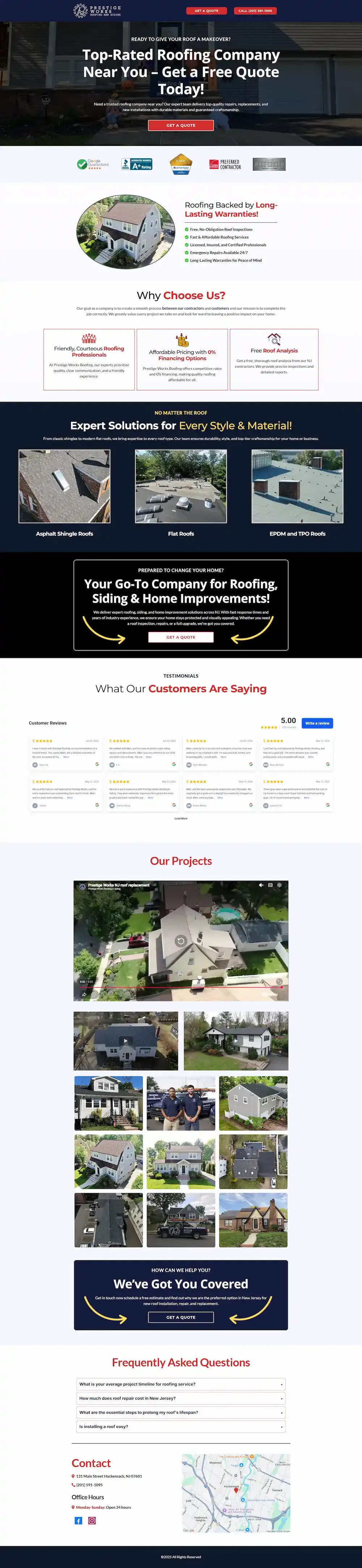 Prestige Works Roofing Landing Page
