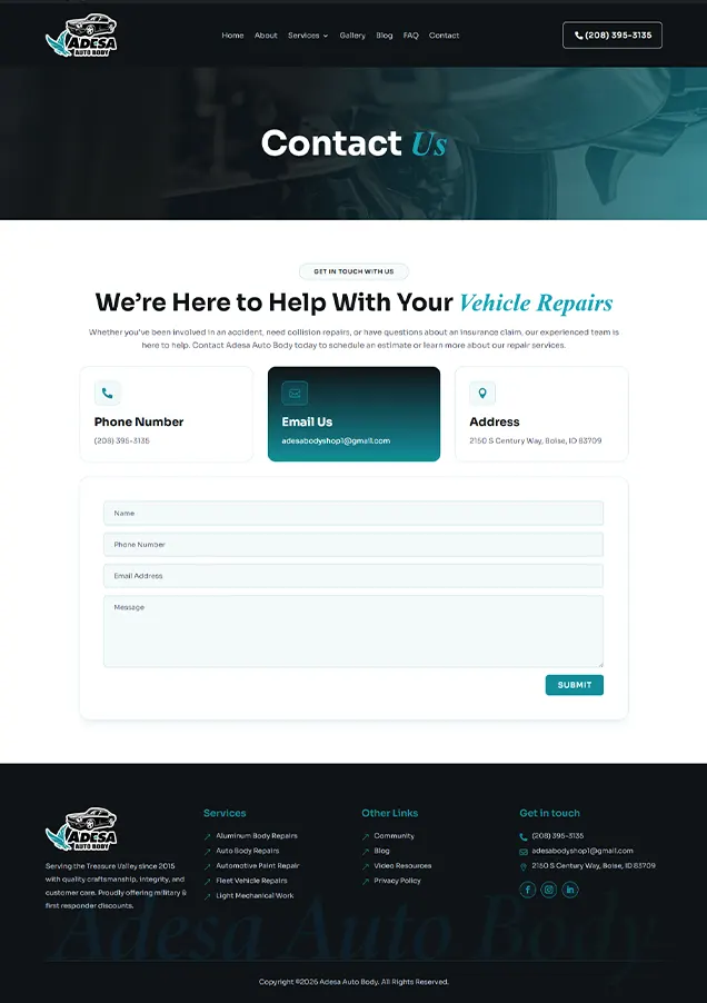 Adesa auto body contact page