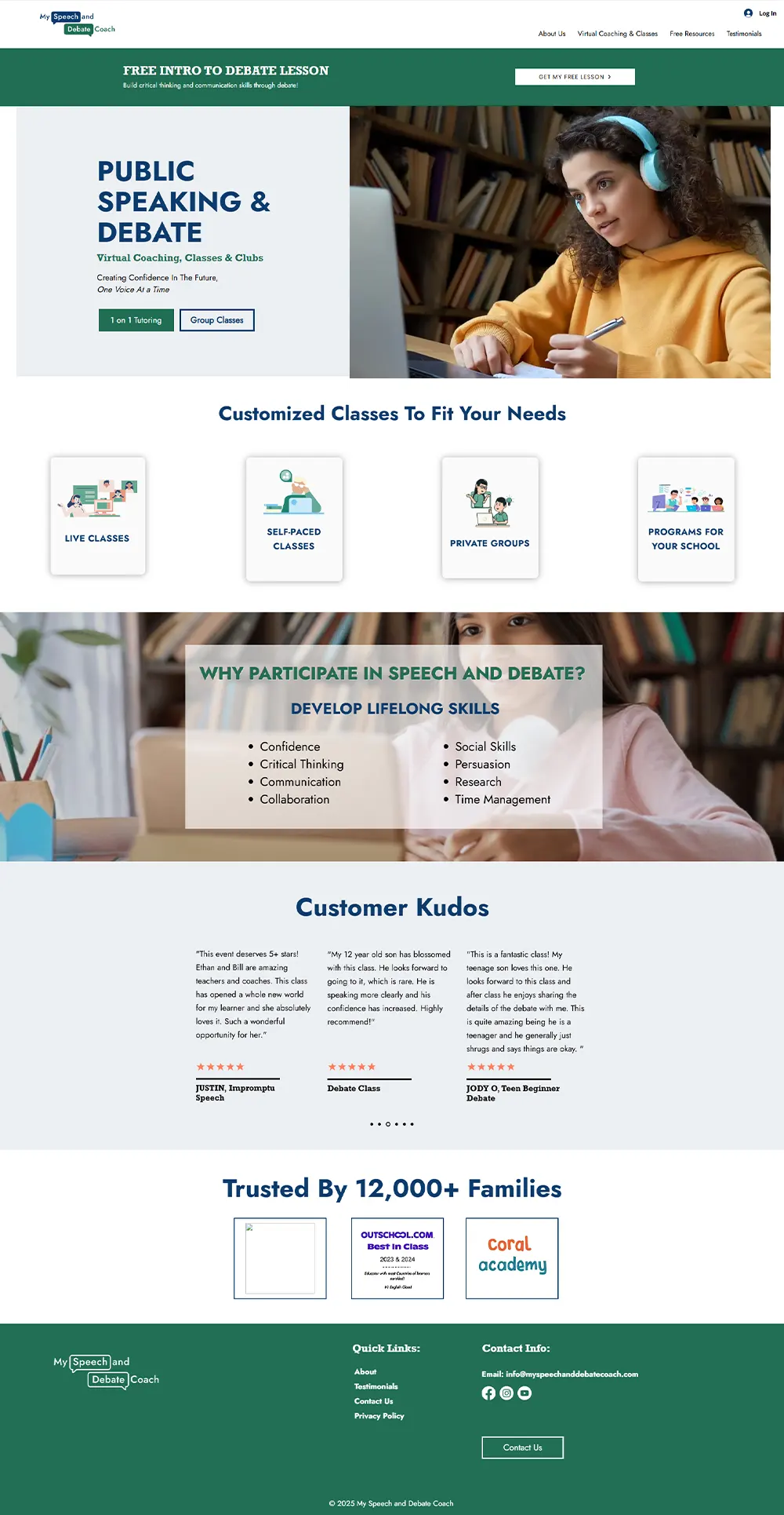 My Speech and Debate coach full home page