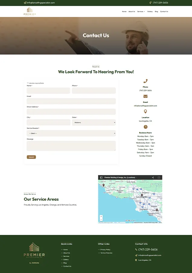 Premium building and design contact page