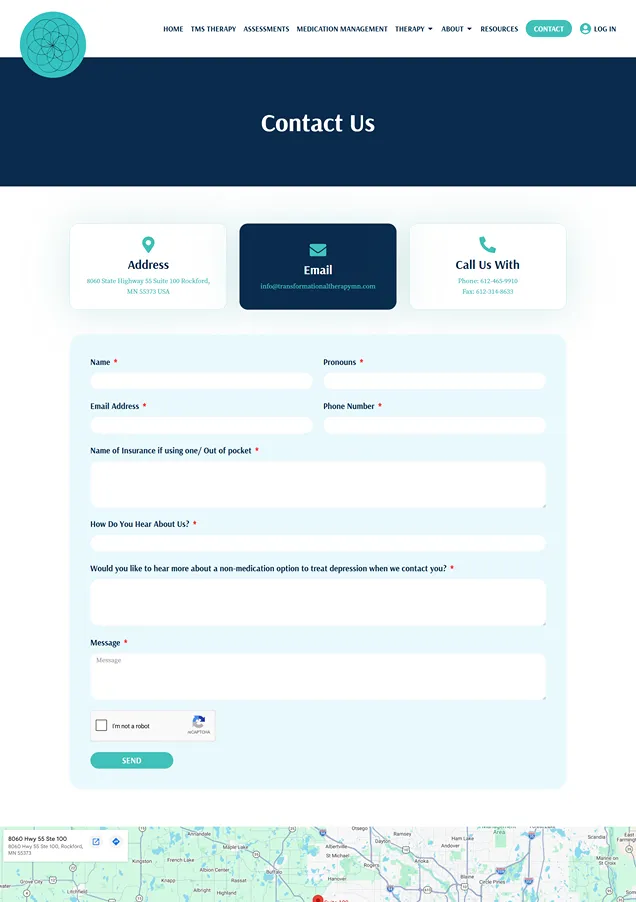 Transformations Therapy Contact Page
